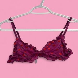 Urban Outfitters Purple Ruffled Bralette with Red Heart Accents